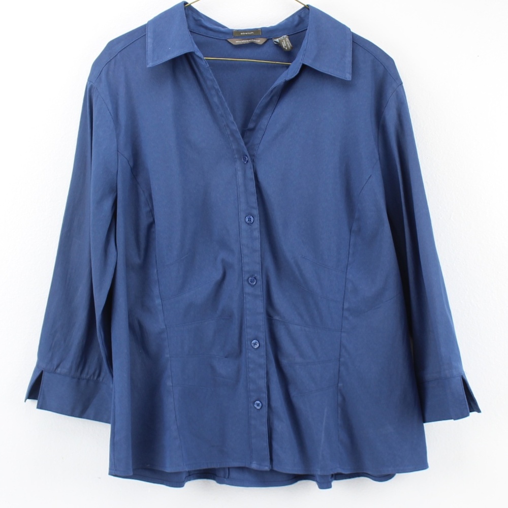 HIllard & Hanson Strech 3/4 Sleeve Button Down Top